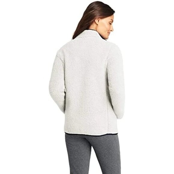 Lands End Full Zip Cozy Sherpa Fleece Jacket Cream Sz Medium Petite Outerwear - Picture 4 of 13